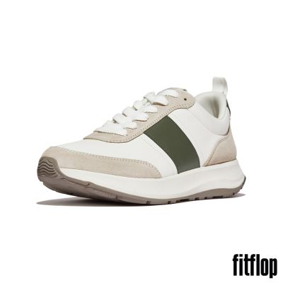 【FitFlop】F-MODE FLOW 皮革/麂皮/厚底休閒鞋-男(白色/綠色)