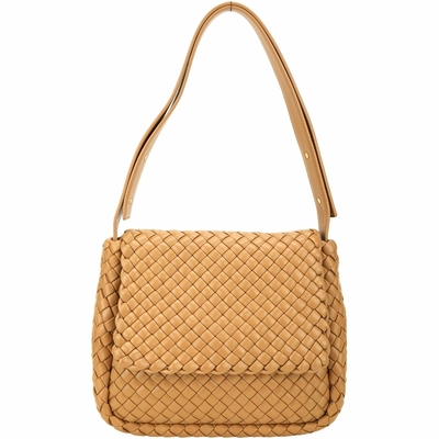 BOTTEGA VENETA 寶緹嘉 BV Intrecciato 小羊皮編織翻蓋可調肩/斜背包(焦糖棕)