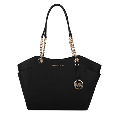 MICHAEL KORS  大MK吊飾防刮金鍊帶手提/肩背包(黑)