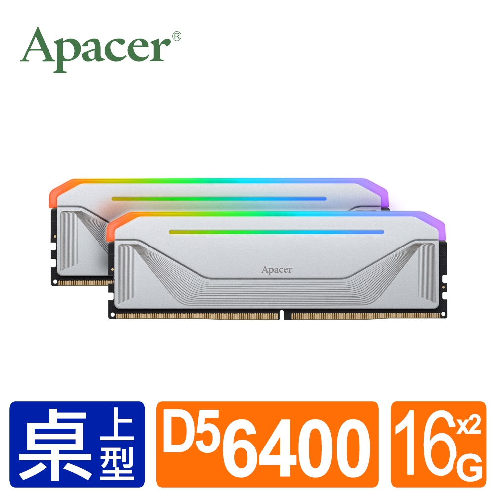 Apacer宇瞻NOX DDR5 6400 32GB (16Gx2) RGB桌上型超頻電競記憶體【白