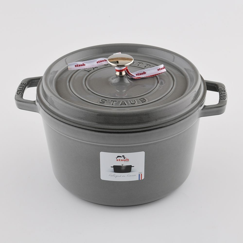 Staub 高深圓形鑄鐵鍋24cm 4.7L 石墨灰法國製湯鍋燉鍋(電磁爐IH爐可用