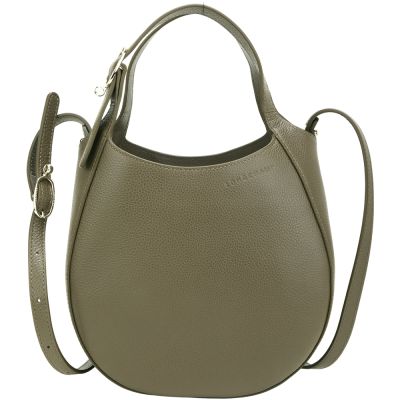 LONGCHAMP Le Foulonne S 荔紋牛皮半月手提/斜背兩用包(冷衫綠)