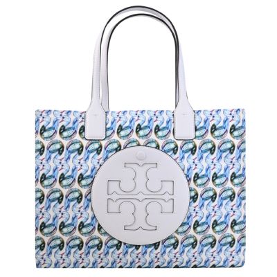 TORY BURCH 品牌LOGO尼龍托特包(藍-小款)