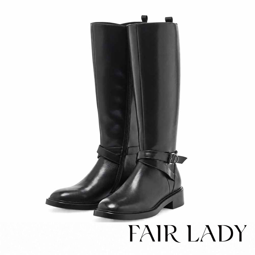 FAIR LADY 小時光 沉穩質感牛皮長靴 黑 (763302)