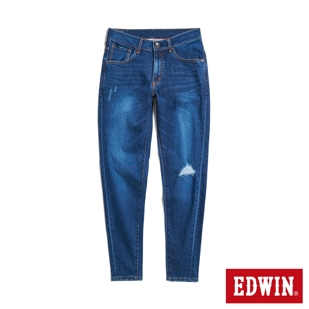 EDWIN 男裝 紅標 破壞窄管錐形牛仔褲-石洗綠