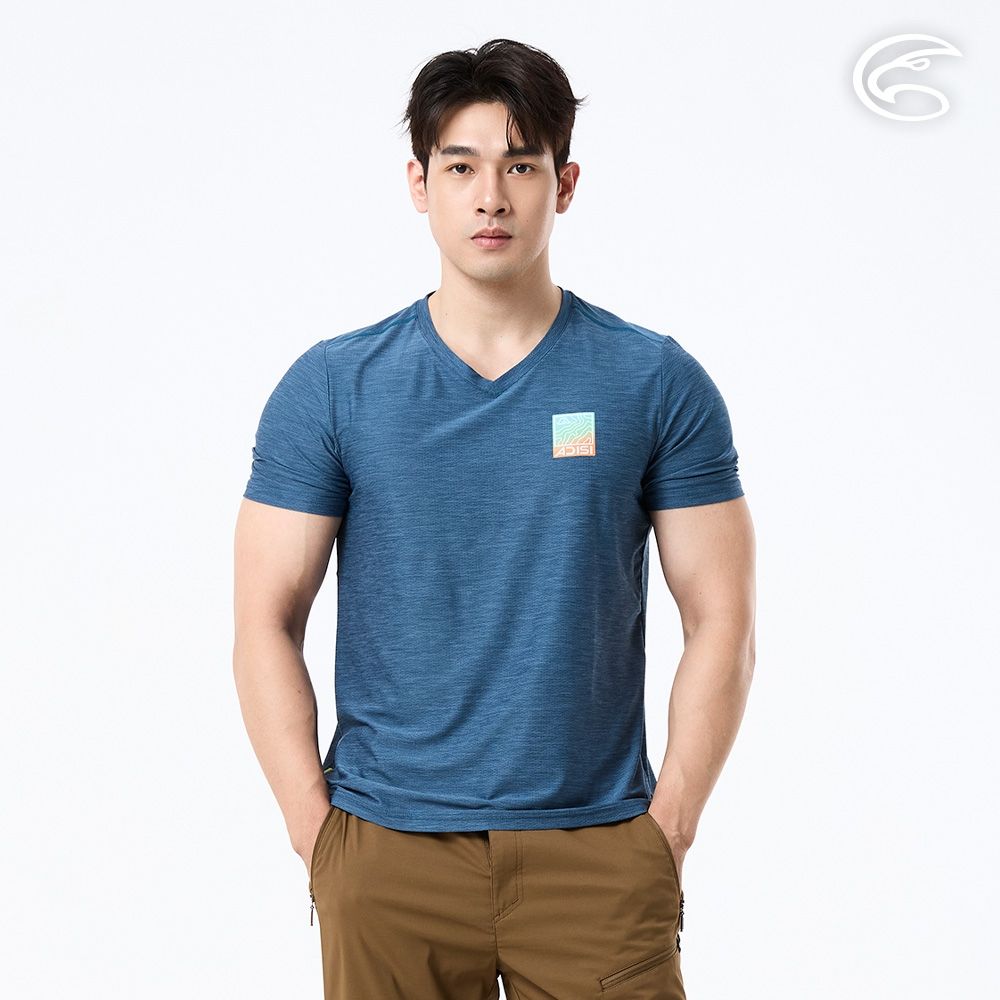 ADISI 男浪花洞洞短袖V領透氣圖T AL2611030 雨林藍 (M-3XL)｜透氣 吸濕排汗 快乾 輕量 彈性 排汗衣