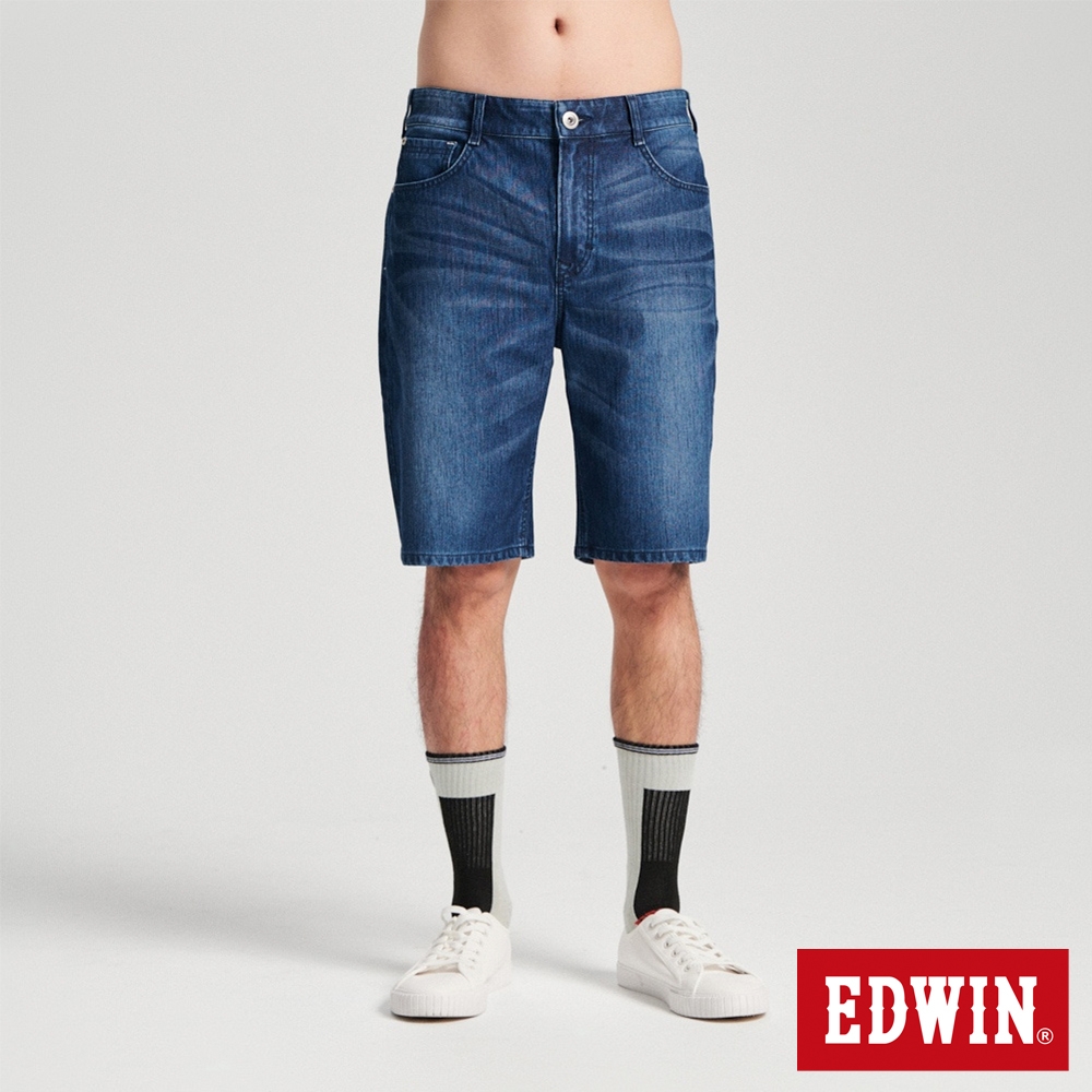 EDWIN 男裝 冰河玉斜紋 迦績JERSEYS 寬丹寧短褲-拔洗藍