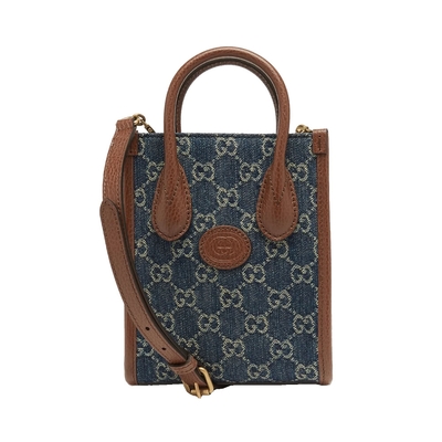 GUCCI 古馳 Mini Interlocking G 迷你 牛仔 手提包 斜背包 手機包 托特包 藍色 671623