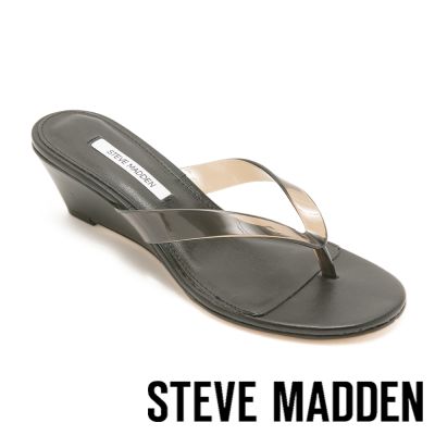 STEVE MADDEN-透明雙帶夾腳楔型涼拖鞋ROSELYN-黑色