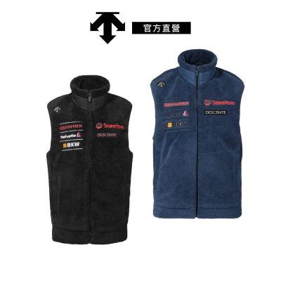 【DESCENTE】迪桑特 男士 SWISS SKI 羊羔絨立領保暖背心(黑色/藍色)