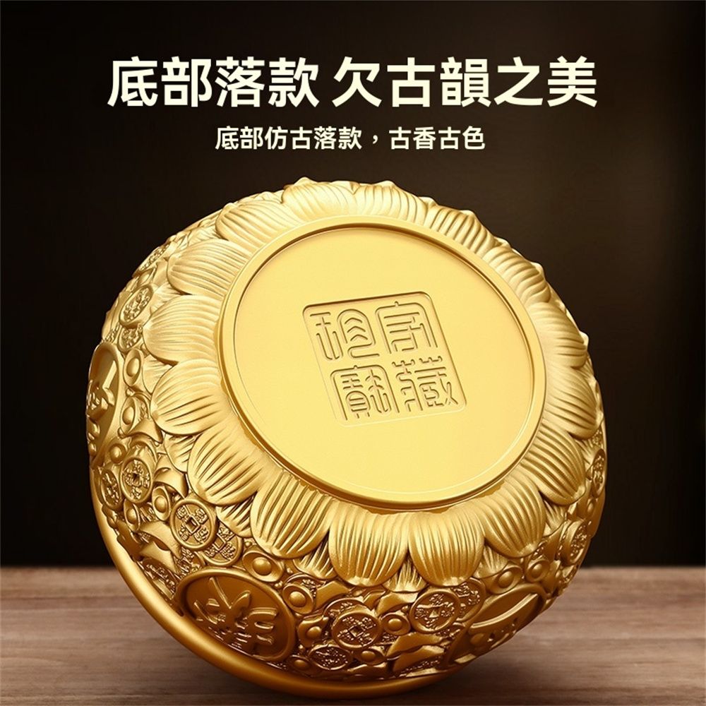 黃銅香爐家用供奉財神佛具招財聚財燒香上香爐聚寶盆特大號送銅香插