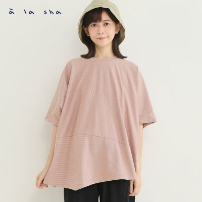 a la sha 剪接造型條紋上衣