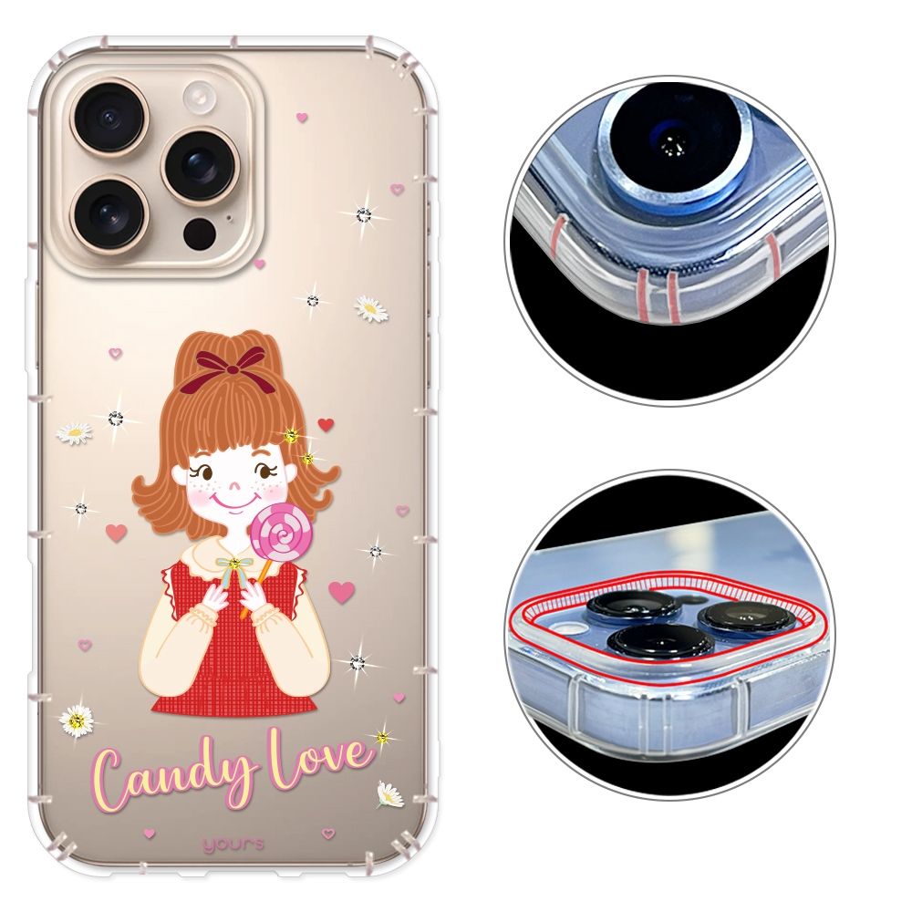 YOURS iPhone17/16/15/14/13/12系列 彩鑽防摔手機殼-甜心Air/16e/ProMax/Plus/mini/SE/XR/8