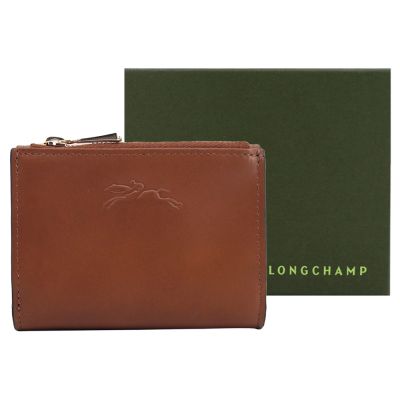 LONGCHAMP ÉPURE系列滑面小牛皮三折短夾(白蘭地酒)