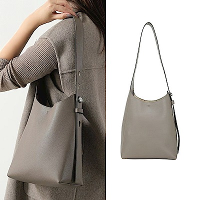 TORY BURCH Romy Hobo 鈕扣金屬標誌鵝卵石紋牛皮手提 肩背流浪包(小款/咖啡色)