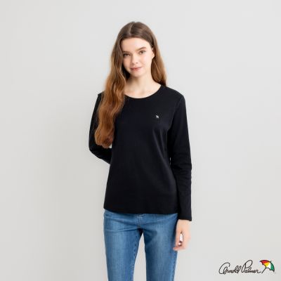 Arnold Palmer -女裝-單色傘繡花長袖圓領T-黑色