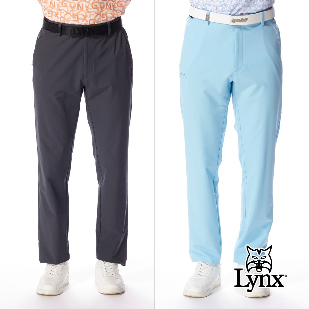 【Lynx Golf】男款四面彈性防風防潑水造型插Tee口袋設計休閒長褲(二色) (深灰色)