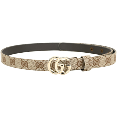 GUCCI 古馳 GG Marmont 雙G拋光金釦帆布拼牛皮腰帶(2CM/烏木棕)