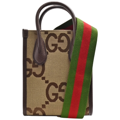 GUCCI 經典Jumbo GG帆布直立手提/斜背包(棕色)