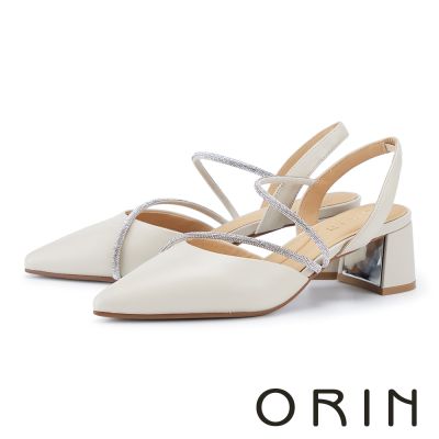 ORIN 輕奢碎鑽繞帶尖頭高跟鞋 白色