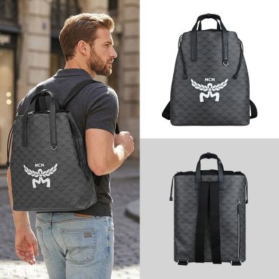 MCM HIMMEL系列Lauretos經典花紋束繩手提後背包(黑)