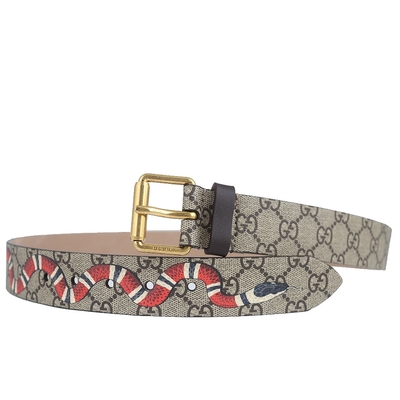 GUCCI 古馳 GG Supreme 仿古釦環仿古釦環蛇圖繪防水布皮帶(85cm)