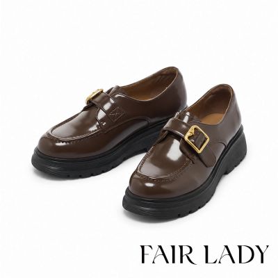 FAIR LADY 小時光 復古金屬釦厚底樂福鞋 巧克力 (5B3216)