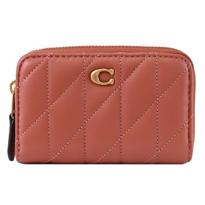 COACH 金屬C LOGO絎縫皮革ㄇ字拉鍊零錢包(深桃)