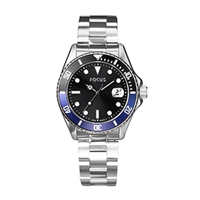 FOCUS Night Sky Eye Watch 夜空之眼系列腕錶-FC0002-55｜藍黑雙圈黑麵不鏽鋼帶/42mm