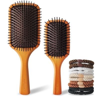 【AVEDA經典回饋組】 木質髮梳+隨行按摩梳(大+小) -國際航空版  附歐沛媞彈力髮圈10入