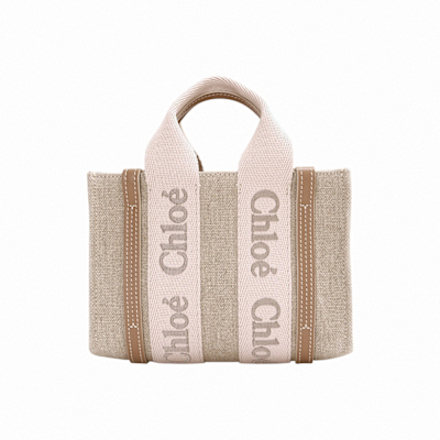 CHLOE WOODY 字母帆布兩用托特包(米x淺棕)mini