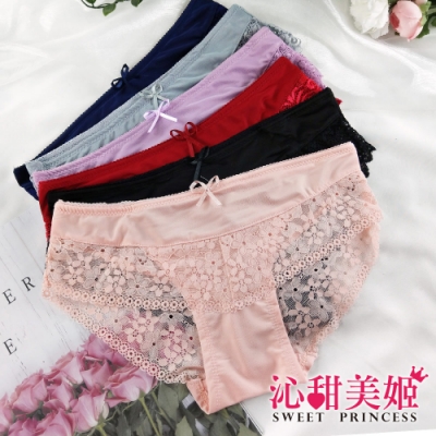 內褲-6色可選 性感無痕褲 彈力萊卡拼接緹花蕾絲 沁甜美姬(浪漫花語)