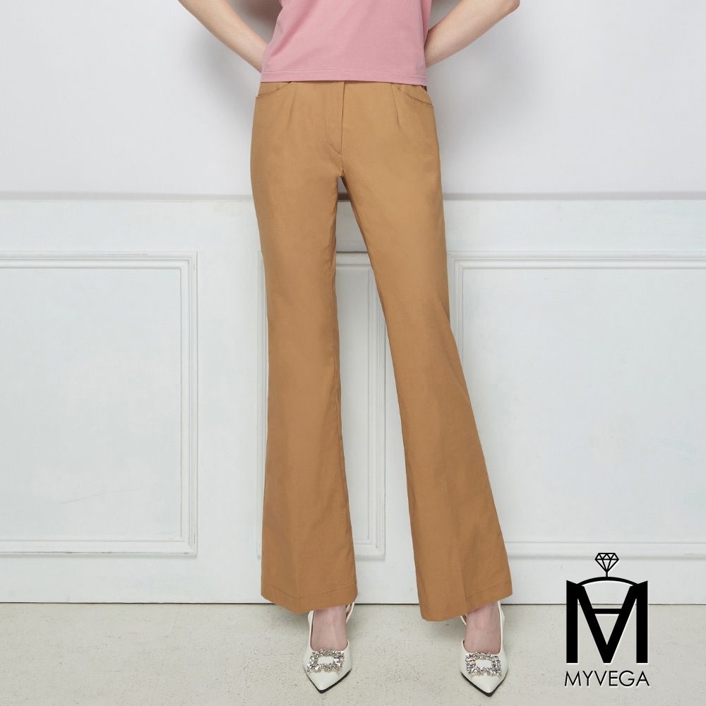 MYVEGA麥雪爾 MA涼感3D裁剪八分微喇叭寬褲/喇叭褲-共二款 (A款-卡其)