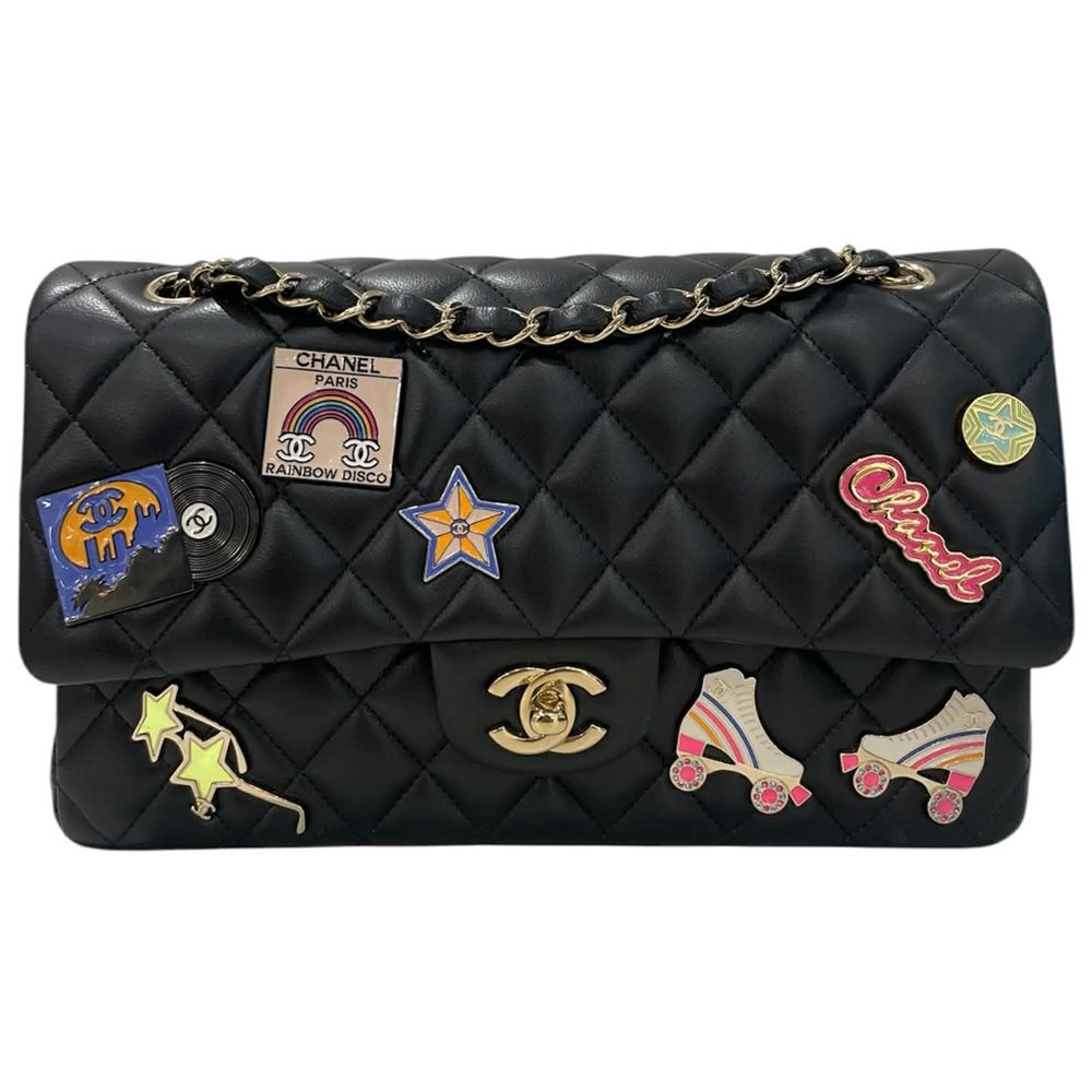 二手品 CHANEL 限定款徽章COCO25金鏈鏈包 黑色 晶片款