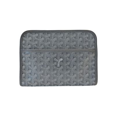 GOYARD 高雅德 Jouvence PM 帆布皮邊手拿包(灰/內裡黃)