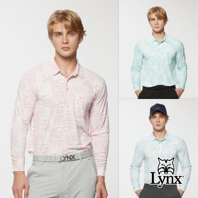 【Lynx Golf】男款吸排冰絲緹花Lynx Golf變形字樣長袖POLO衫(三色)