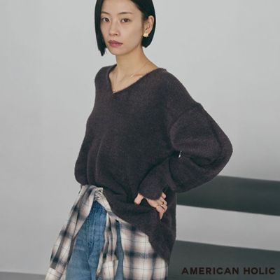 〚AMERICAN HOLIC〛蓬鬆柔軟羽毛針織V領上衣