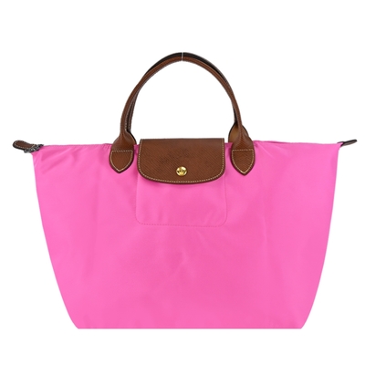 LONGCHAMP LE PLIAGE系列短把再生尼龍摺疊水餃包(中/糖果粉)