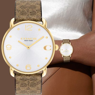COACH Elliot 經典C字皮帶女錶 手錶 寵愛媽媽 送禮推薦-銀面金框/36mm CO14504205