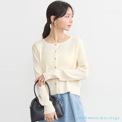 【earth music】金屬感銀釦圓領羅紋開襟罩衫