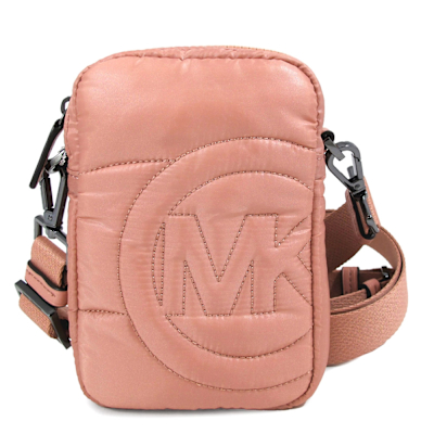 MICHAEL KORS Rae 大圓標Logo绗縫防潑水輕量尼龍手機小物斜背包(落日粉)