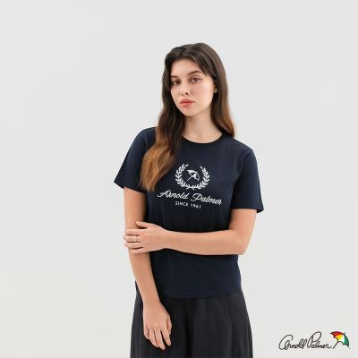 Arnold Palmer 女裝-學院風LOGO印花圓領短袖T-Shirt-深藍色