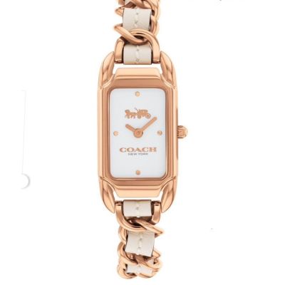 COACH 官方授權 Cadie 時尚馬車白色皮革鍊帶 長方形-女錶(CO14504283)17.5 x 28.5mm