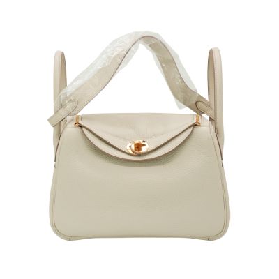 Hermes 愛馬仕 Lindy 26 牛皮金釦手提/肩背兩用包(8L冰川白)