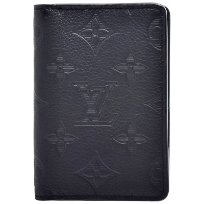 LOUIS VUITTON路易威登 LV M62899 經典Monogram圖案壓紋小牛皮對折卡夾(黑色)