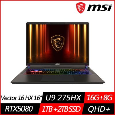 MSI微星 Vector 16 HX AI A2XWIG-014TW 16吋電競筆電 Ultra 9 275HX/RTX5080/16G+8G/1TB+2TB PCIe SSD/Win11/特仕版)
