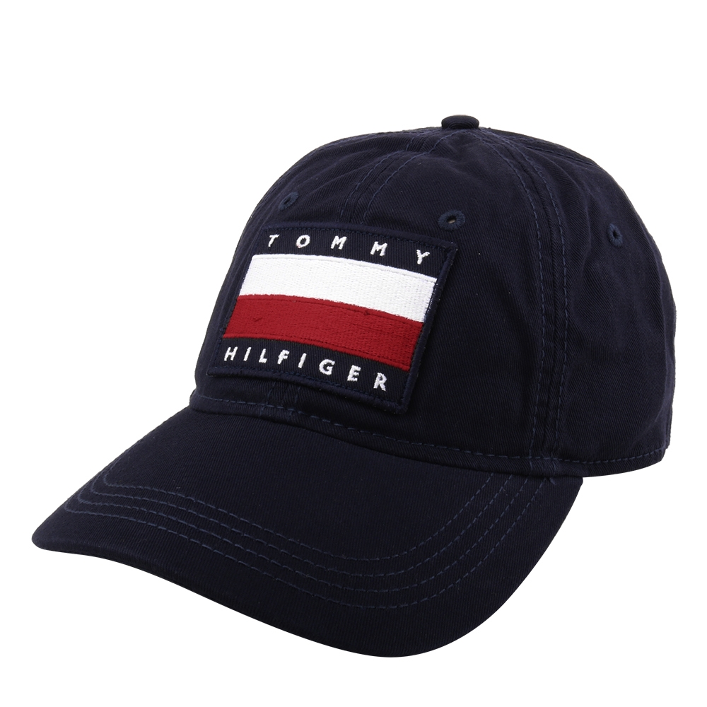 TOMMY HILFIGER-經典紅白繡線大旗標LOGO棒球帽(海軍藍)