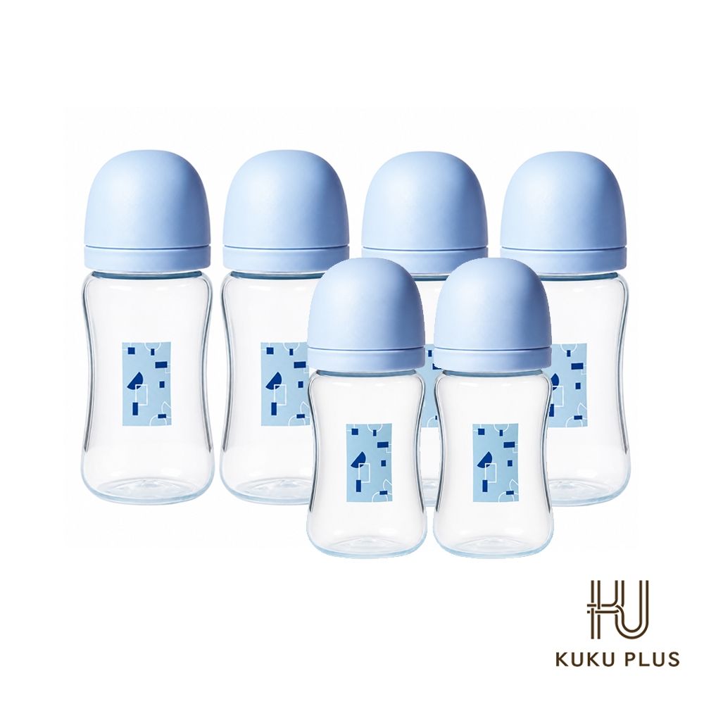 酷咕鴨 KUKU PLUS印記寬口PP奶瓶組(4大2中) (晨曦藍)