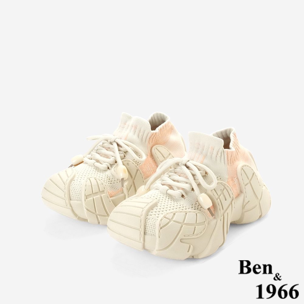 Ben&1966高級飛織布輕巧彈性休閒鞋-米白(258112)