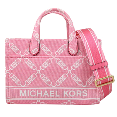 MICHAEL KORS GIGI 經典緹花織布花紋兩用包/托特包(粉色 小款)